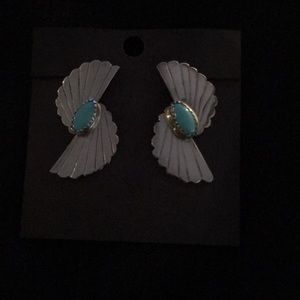 Silver pierced style earring with turquoise